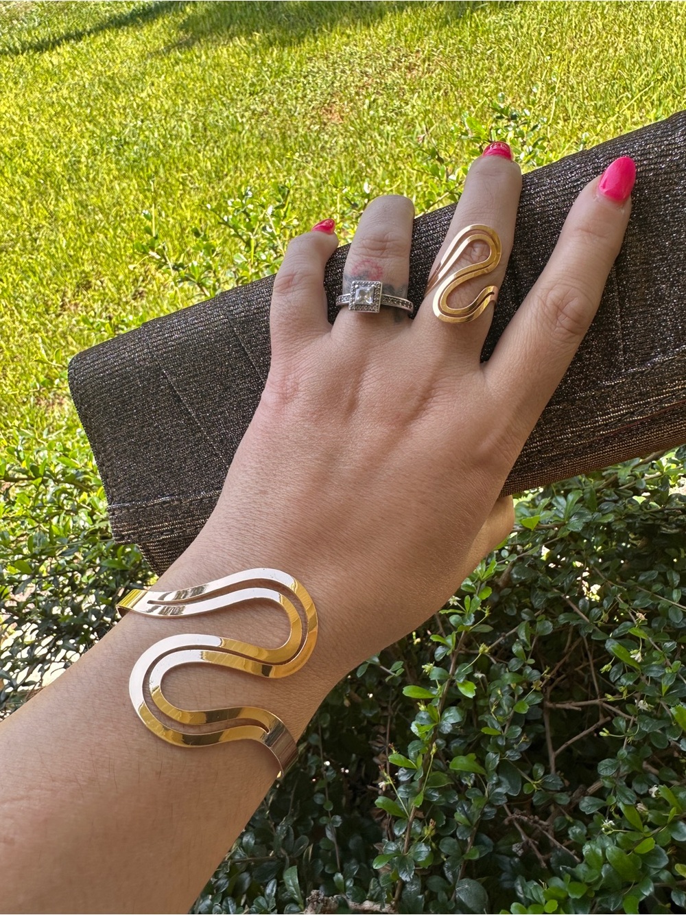 Gold Wave-Form Open Cuff Bracelet — Women Jewelry